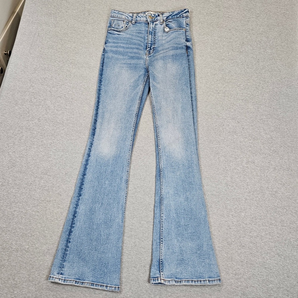 Zara Womens High Waisted Flare Jeans Light Wash Blue Size 6 Retro Bell Bottoms
